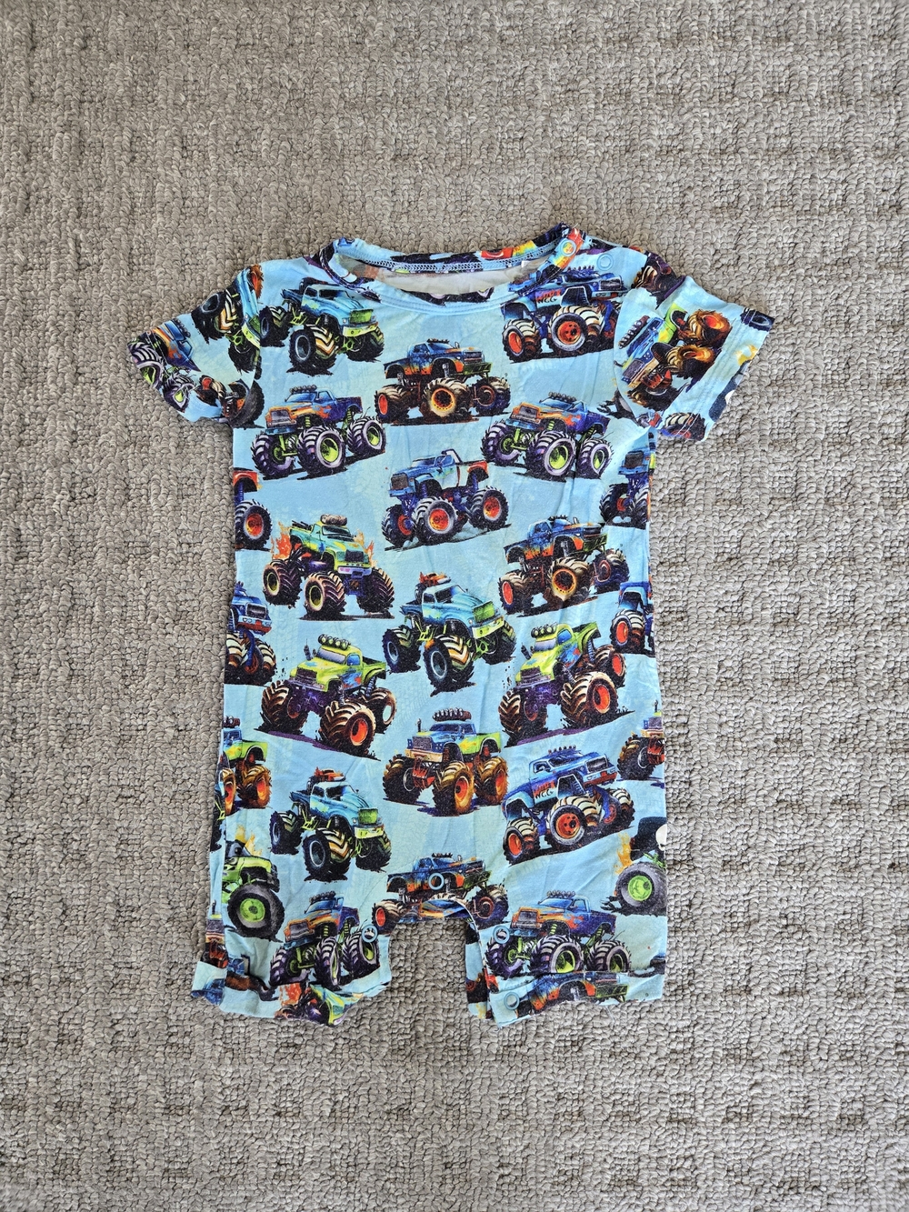 Kids Monster Truck Short Romper in Light Blue